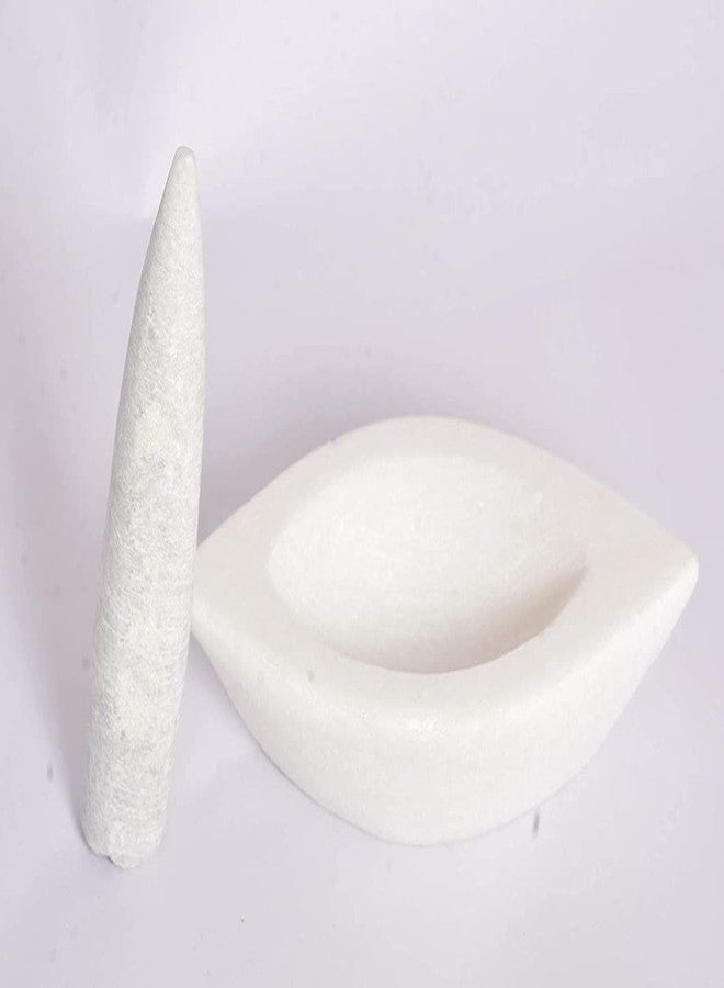 STLYZ White Marble Imam Dasta, Boat Mortar and Pestle Set, Ohkli Musal, Kharal Or Khalbatta or Mixer and Grinder Set for Kitchen (Boat Mortar 7 Inch) - Image 4